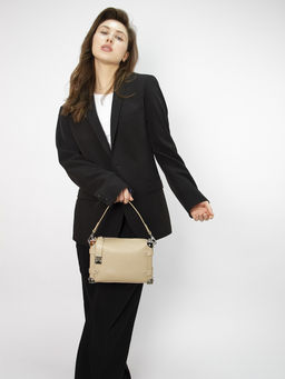 LACCOMA сумка Q3259-бежевая пудра натуральная кожа хлопок фото 4