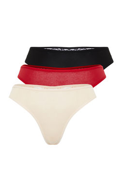 TRENDYOLMILLA Siyah-K?rm?z?-Ten 3lu Paket Pamuklu Dantel Detayl? Tanga Orme Kulot THMAW21KU0012  фото 41