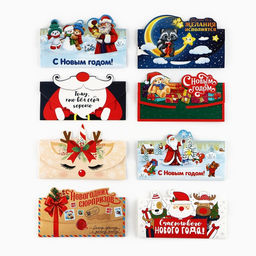 Конверт для денег фигурный «С Новым годом!», 8 шт., 17.5×8 см
