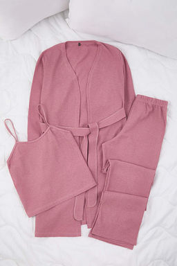 Gul Kurusu Pamuk Polyester Duz Kaskorse Orme Pijama Tak?m? THMAW26PT00215