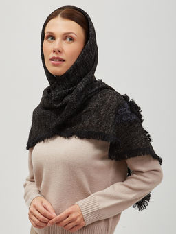 в составе ШЕРСТЬ Тонкий, теплый, мягкий вязаный шарф, декорированный ажурными вязаными цветами