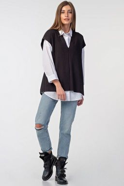 Жилет вязаный оверсайз с открытой спиной черный - Fly фото 4