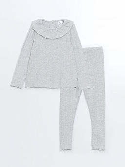 Bisiklet Yaka Uzun Kollu Bask?l? K?z Bebek Bluz ve Tayt 2li