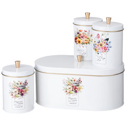 НАБОР AGNESS FLORAL MOOD 2В1 ХЛЕБНИЦА 34*20*18 СМ, БАНКА ДЛЯ СЫПУЧИХ 12*17,5 СМ 3 ШТ