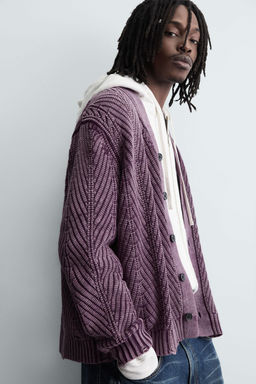 DISTRESSED EFFECT TEXTURED CARDIGAN