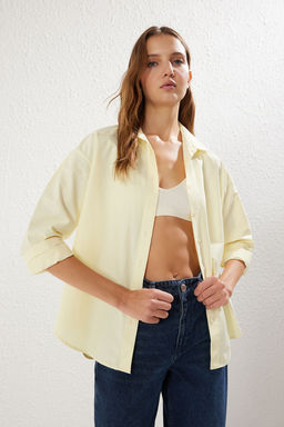 TRENDYOLMILLA Beyaz Loose Fit Pamuklu Dokuma Gomlek TWOAW20GO0107 фото 61