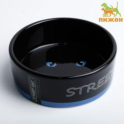 Миска керамическая Черный кот 300 мл - 12.512.54.5 см, черная/синяя - Пижон фото 2