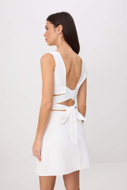 Beyaz Baglama Detayl? Mini Dokuma Elbise TWOSS26EL00445 - Trendyolmilla фото 4