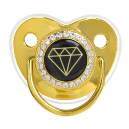 Соска - пустышка силиконовая ортодонтическая M&B «Бриллиант», от 12 мес., с колпачком, золотой/черный, стразы