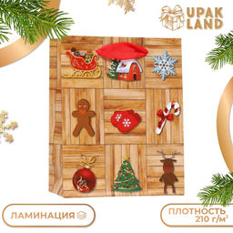 Цена за 12 шт. Пакет подарочный новогодний ламинированный Новогодний пазл 11.5?14.5?6 см