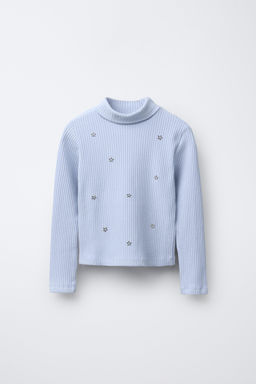 RIBBED TURTLENECK T-SHIRT WITH STUDS