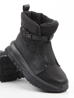 04-WG037-3M BLACK Ботинки зимние женские (натуральная кожа, курточная ткань, 100% шерсть)