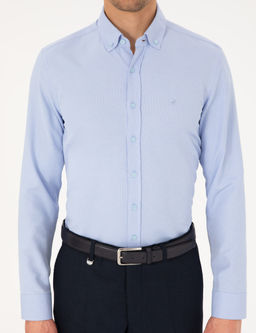 A__k Mavi Slim Fit Uzun Kollu G_mlek