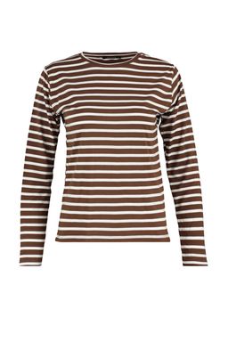 Kahverengi Cizgili Basic Bisiklet Yaka Orme T-shirt TWOAW23TS00002