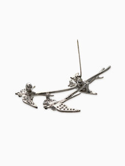 Брошь «Три ласточки», белая в серебре
