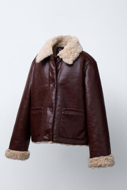 DOUBLE-FACED FAUX SHEARLING AND FAUX LEATHER JACKET - Zara фото 2