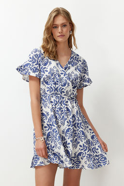 Siyah Kusakl? Cicekli F?rf?rl? Mini Dokuma Elbise TWOSS24EL00760 - Trendyolmilla фото 6