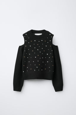JERSEY PUNTO CUT OUT STRASS / Negro