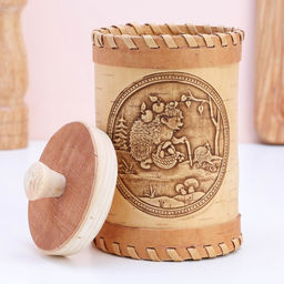 Туес «Ёжик», банка для хранения, 8×8×14 см, береста