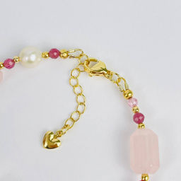 Браслет из Розового кварца, Турмалина и Жемчуга 17 см +