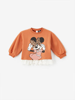 Bisiklet Yaka Minnie Mouse Bask?l? K?z Bebek Sweatshirt