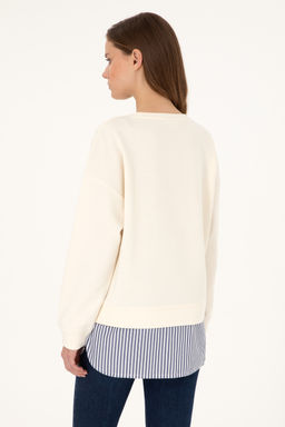 Kad_n Krem G_mlek Detayl_ Bisiklet Yaka Sweatshirt