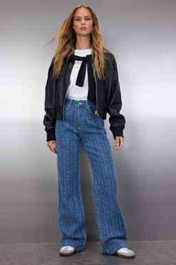 Beyaz Dokulu Yuksek Bel Wide Leg Jeans TWOSS25JE00043 - Trendyolmilla фото 12