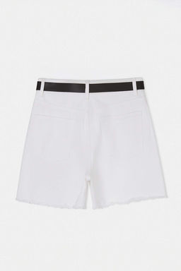Beyaz Kemer Detayl? Yuksek Bel City Boy Denim Sort TWOSS26SR00131 - Trendyolmilla фото 2