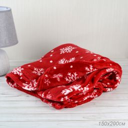 Плед флисовый 150х200 см Красный со снежинками / GP611-5 /уп 100/