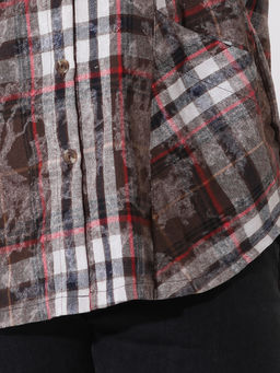 Коричневая рубашка в клетку женская больших размеров - Almond фото 3