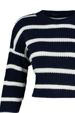 Lacivert Crop Basic Cizgili Genis Kal?p Triko Kazak TWOAW23KZ00390