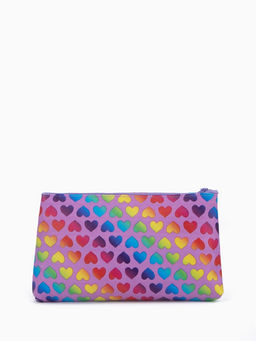 Цена за 3 шт. Косметичка-пенал на молнии, плоская, маленькая, с рисунком Радужные сердечки, сиреневая - Simaland фото 2