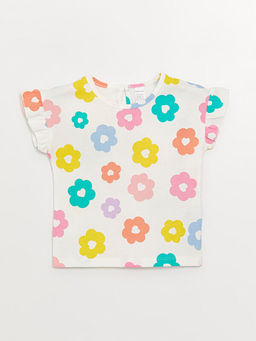 Bisiklet Yaka ?i?ek Desenli K?z Bebek Ti??rt