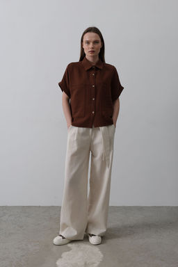 TRENDYOLMILLA Kahverengi Onu Cepli Dusuk Kol Oversize Gomlek TWOSS25GO00057 фото 2