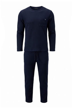 Lacivert Regular Fit Cep ve Etiket Detayl_ Waffle Dokulu _rme Pijama Tak_m_ TMNAW27PT00025