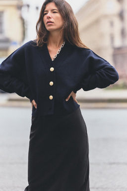 PLAIN KNIT CARDIGAN WITH GOLD BUTTONS