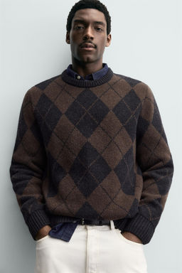 WOOL BLEND ARGYLE JACQUARD JUMPER