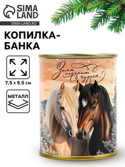 Цена за 2 шт. Копилка банка новогодняя, металл Зима подарит, 7.5?9.5 см