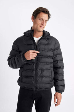 Облегающее водоотталкивающее пальто с капюшоном - Defacto фото 4