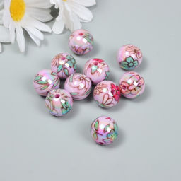 Цена за 10 шт. Бусины для творчества акрил Цветочки на розовом, 1.6?1.6?1.6 см, МИКС