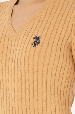 Женский базовый свитер светло-коричневого цвета с v-образным вырезом Неожиданная скидка в корзине - U.s. polo assn фото 7