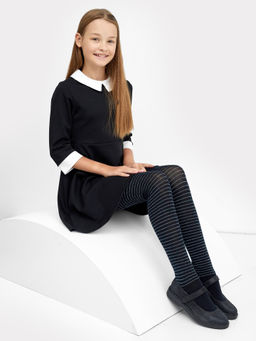 Цена за 3 пары! Гладкие детские колготки черного цвета в полоску