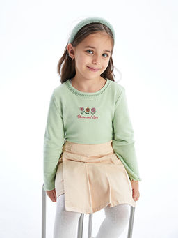 Bisiklet Yaka Bask?l? K?z ?ocuk Ti??rt