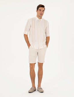 Bej Slim Fit Keten Kar___ml_ Dokuma _ort - Pierre cardin фото 3