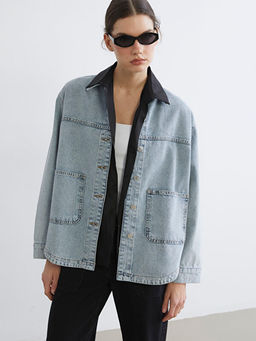 G?mlek Yaka Oversize Kad?n Jean Ceket