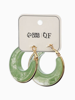 Серьги-кольца акрил «Тренд», нефритовые в золоте