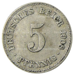 5 пфеннигов 1908 года A Германия