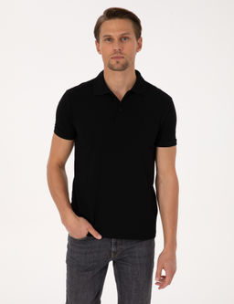 Siyah Slim Fit %100 Pamuk K_vr_lmaz Polo Yaka Basic Ti__rt