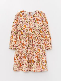 Bisiklet Yaka Desenli Uzun Kollu K?z ?ocuk Elbise