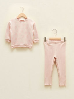 Bisiklet Yaka Uzun Kollu Pamuklu K?z Bebek Sweatshirt ve Tayt 2li Tak?m